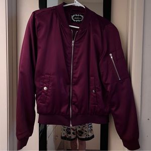 Forever 21 / Ambiance Maroon Satin Bomber Jacket